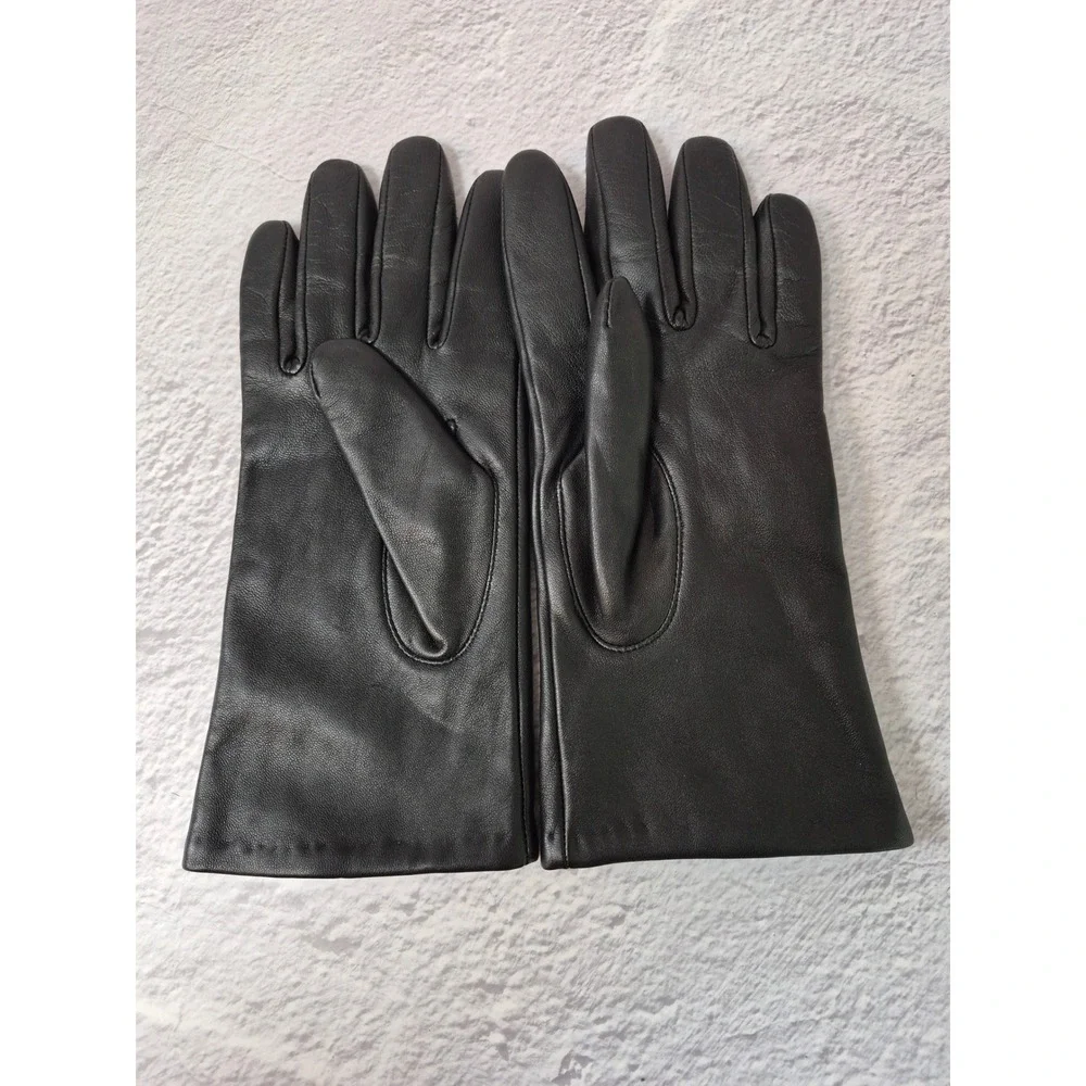Isotoner Black Genuine Leather Gloves 100% Cashmere Lining Size Medium